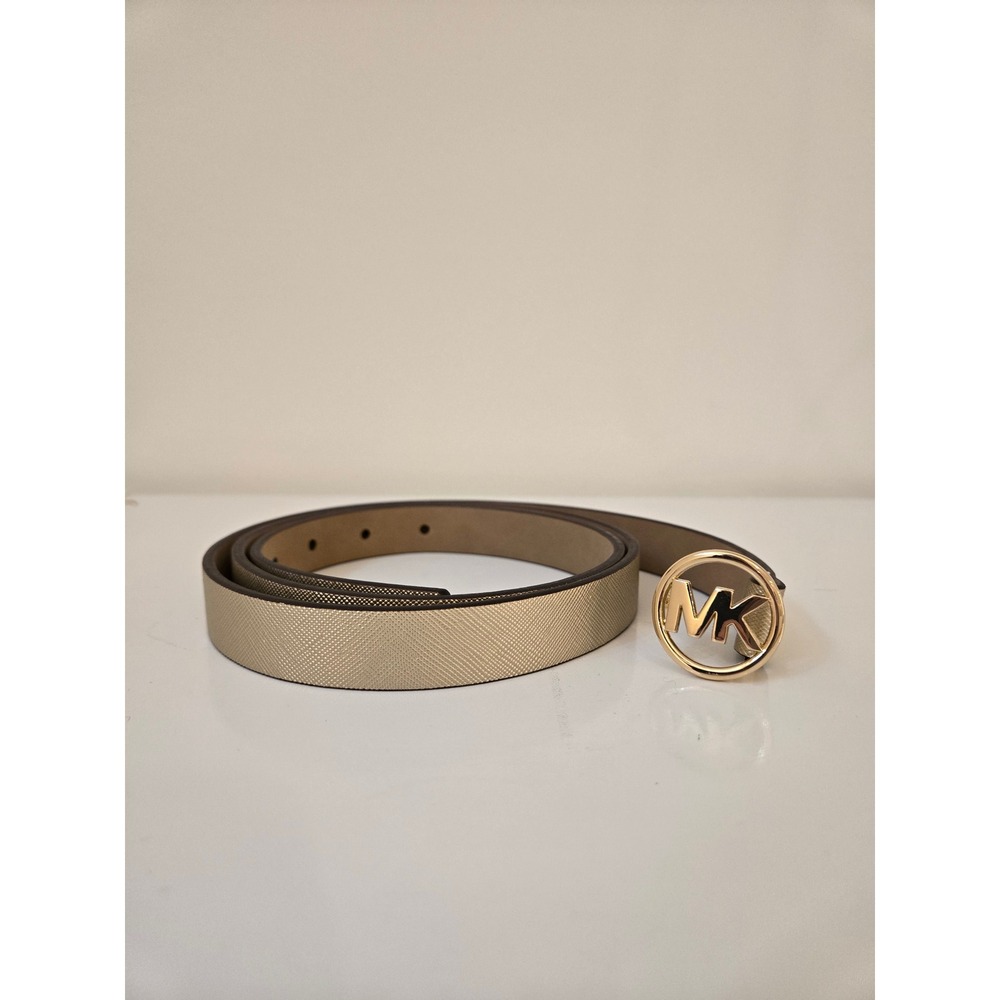 Michael Kors Gold Logo Belt Metallic Champagne Saffiano Women's XL